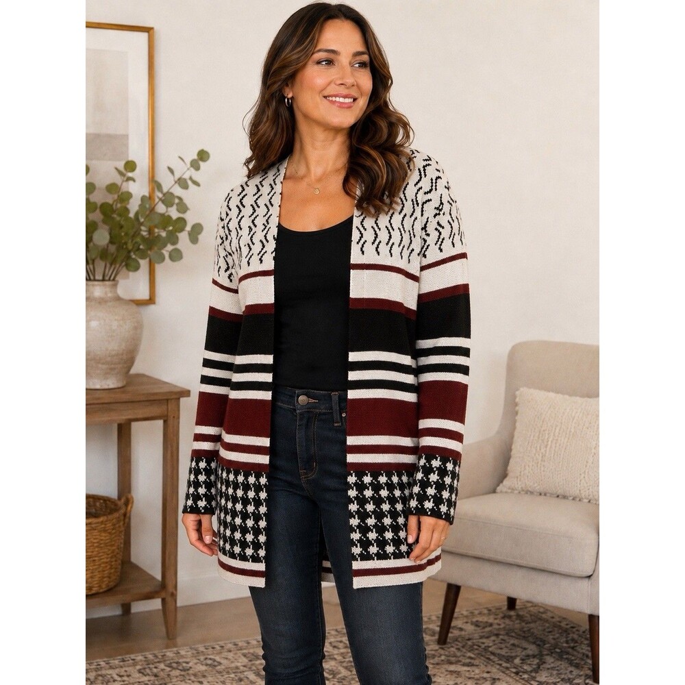 New Directions Petite Open Front Cardigan Sweater Black Burgundy Ivory Womens PL